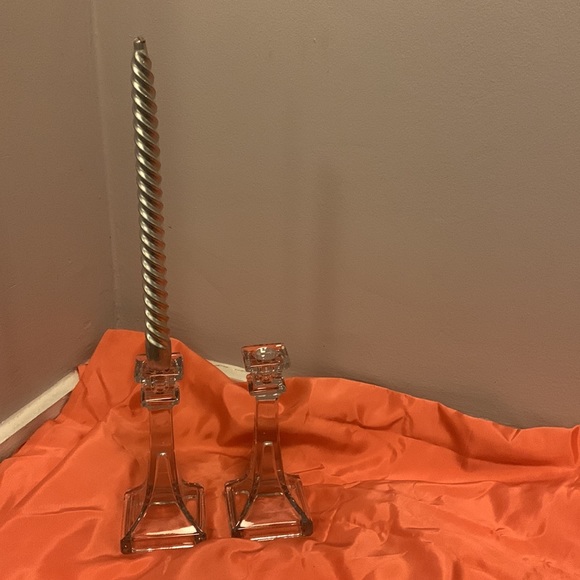 Pair Glass Candlestick Holders - Picture 7 of 9